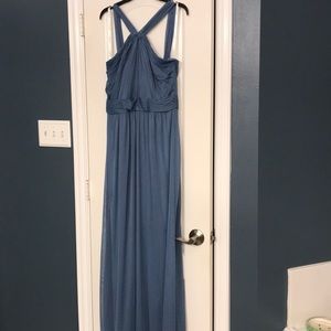 David’s Bridal High Neck Mesh Dress Steel Blue